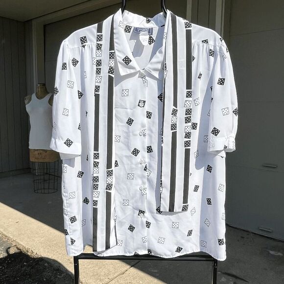 Vintage Haberdashery Dice Print Button-Up Blouse with Matching Scarf - Size L/XL - Picture 7 of 7